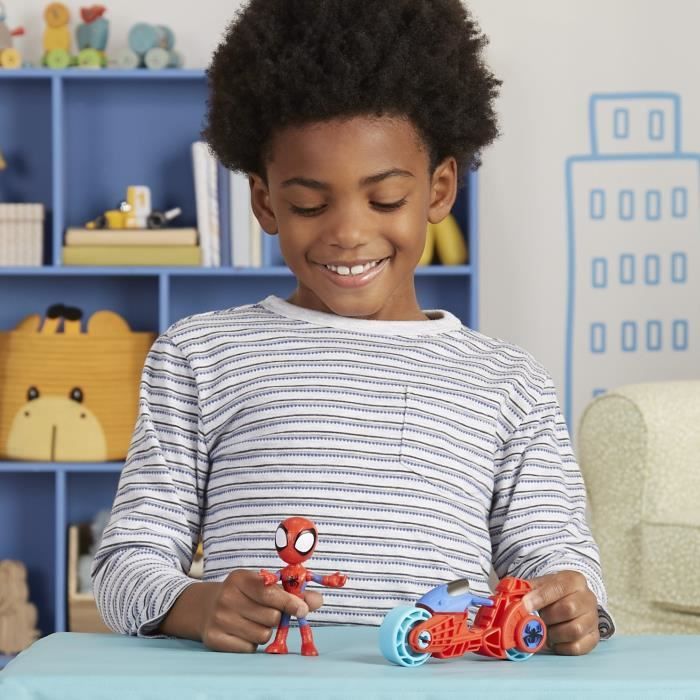 Figurine Spidey avec moto, jouet préscolaire pour filles et garçons, Marvel Spidey et ses Amis Extraordinaires, à partir de 3 ans