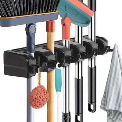 Wall Mounted Mop Holder Multi-Functional Broom Hanger Shelf Home Kitchen Storage Black Magic Plastic Mop Holder