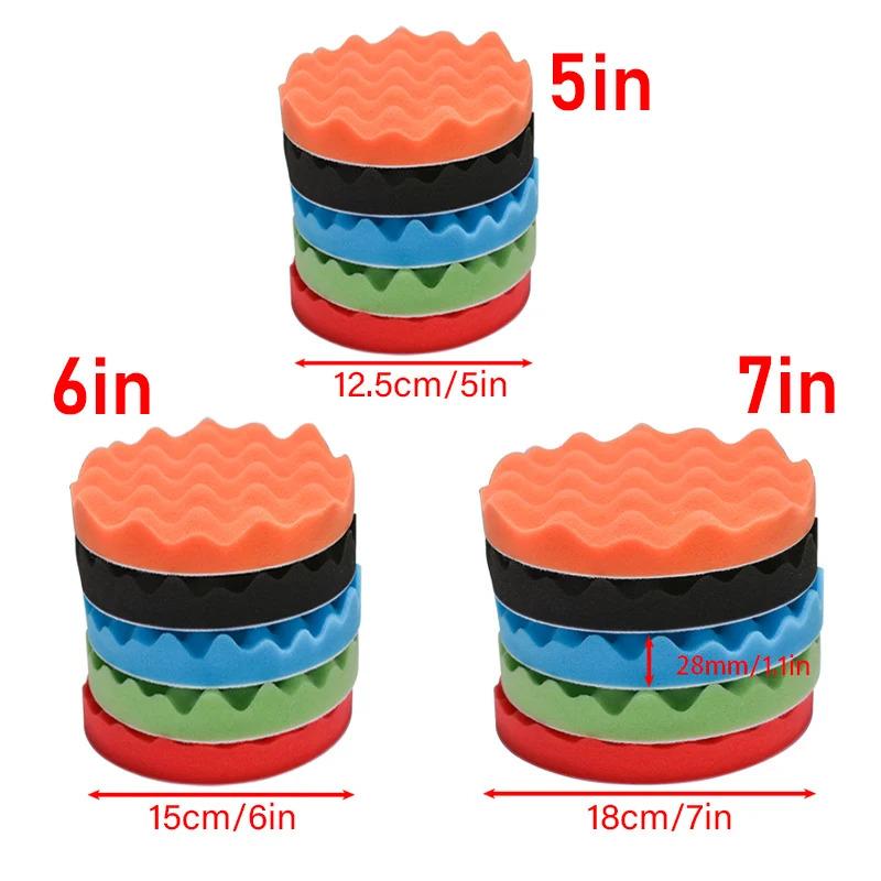 5Pcs 5"6" 7" 150/180mm Buffing Polishing Sponge Pads Kit Car Polisher Soft Wave Foam Waffle Pad Car Wash Cleaning Detailing Tool