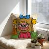 Cute Cartoon Little Girl Cushion Cover Cozy Velvet Throw PillowSoft Warm Cushion For Sofa  Bed