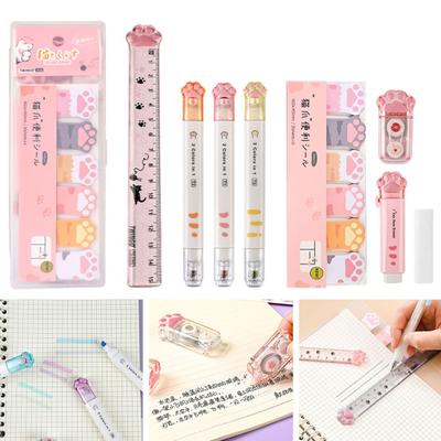 Cute Cat Paw Stationery Set with Eraser Correction Tape Highlighters Sticky Notes Ruler Pencil Box School Office Supplies Cat Lovers Birthday Gift