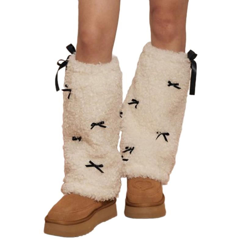 Schleife Pelz Beinstulpen Winter Pelzig Lange Stiefelmanschetten Flauschige Schuhabdeckungen Partykostüm für Feiertag Festival Aufführungen Spiel