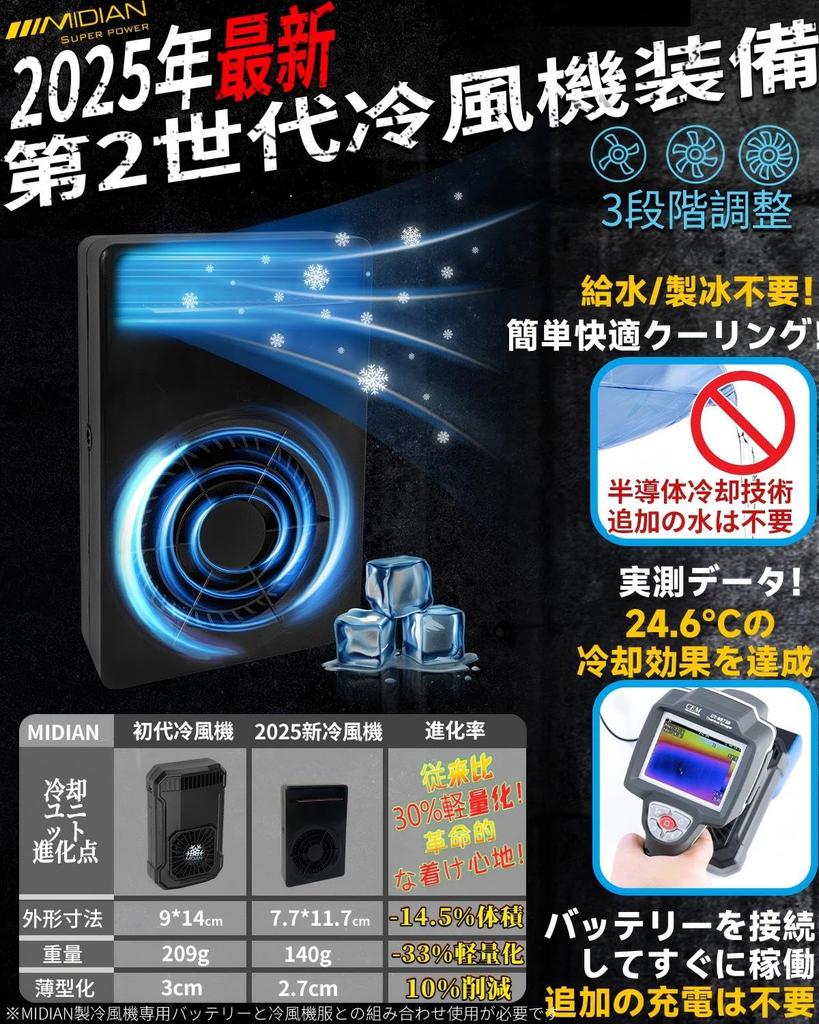 2025 32V Super Powerful Cooling Workwear with and Made in Japan with Unprinted Heatstroke Prevention Size [MIDIAN] 20,000mAh Fan, Waterproof,