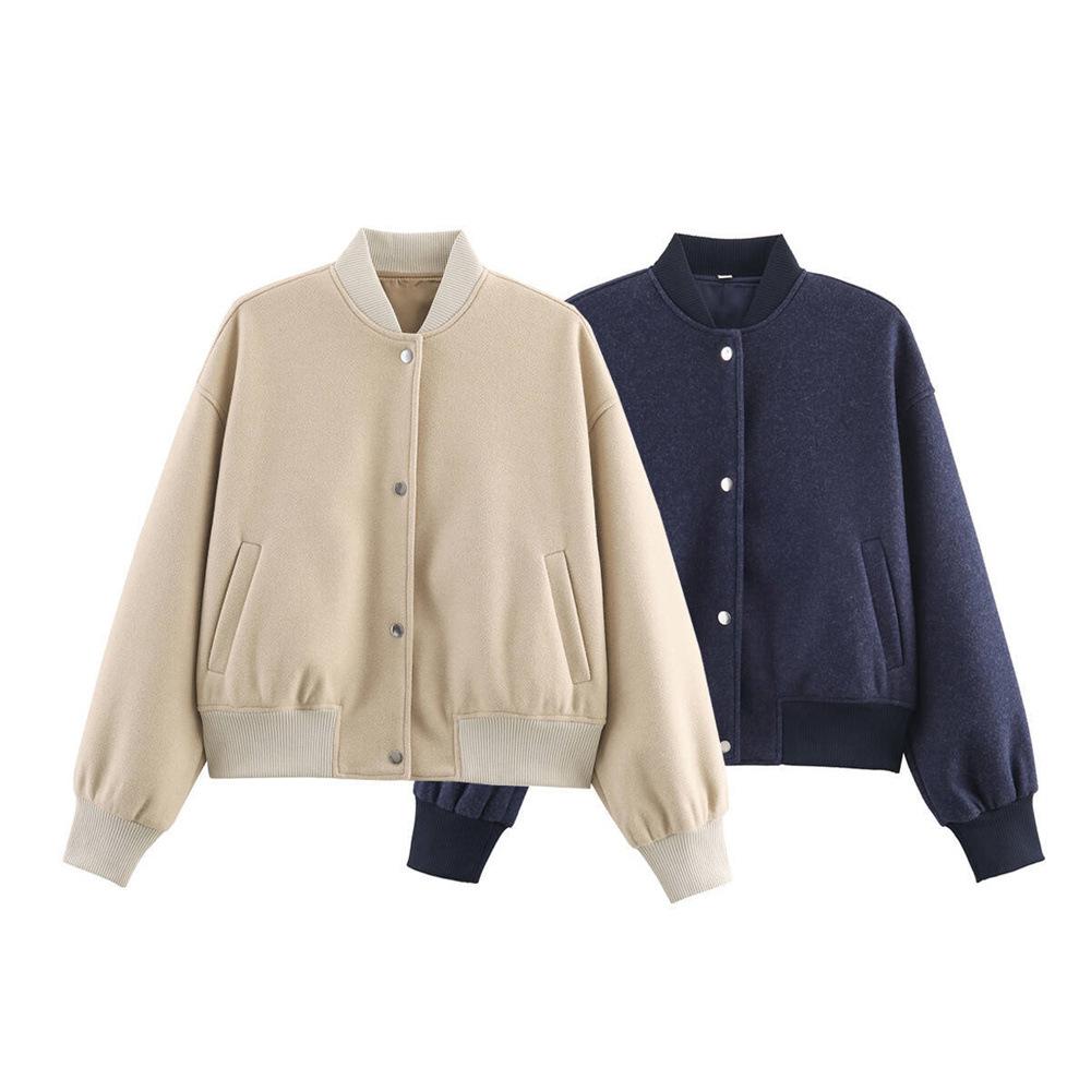 European and American Style Foreign Trade Autumn Women's Clothing New Fashion Versatile Solid Color Long Sleeve Thin Soft Tweed Jacket