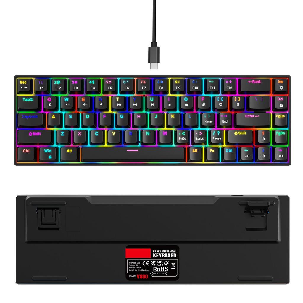68 Keys Wired Mechanical Keyboard RGB Backlit Hot-Swappable Compact Design for   Gaming