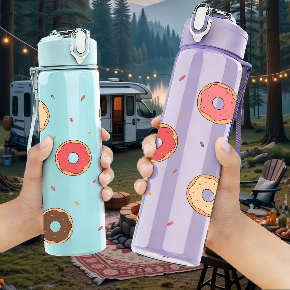 1PC Multicolor Donut Cookie 750ml Color Plastic Sports Water Bottle Leakproof Flip Straw Lid Suitable for Sports Office Home Use