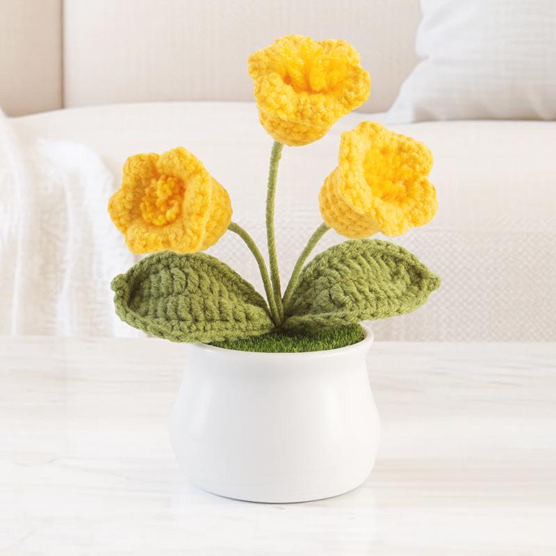 Handmade Crochet Forget-Me-Not Potted Plant Ornament – Small Flower Gift for Mother’s Day or Elderly