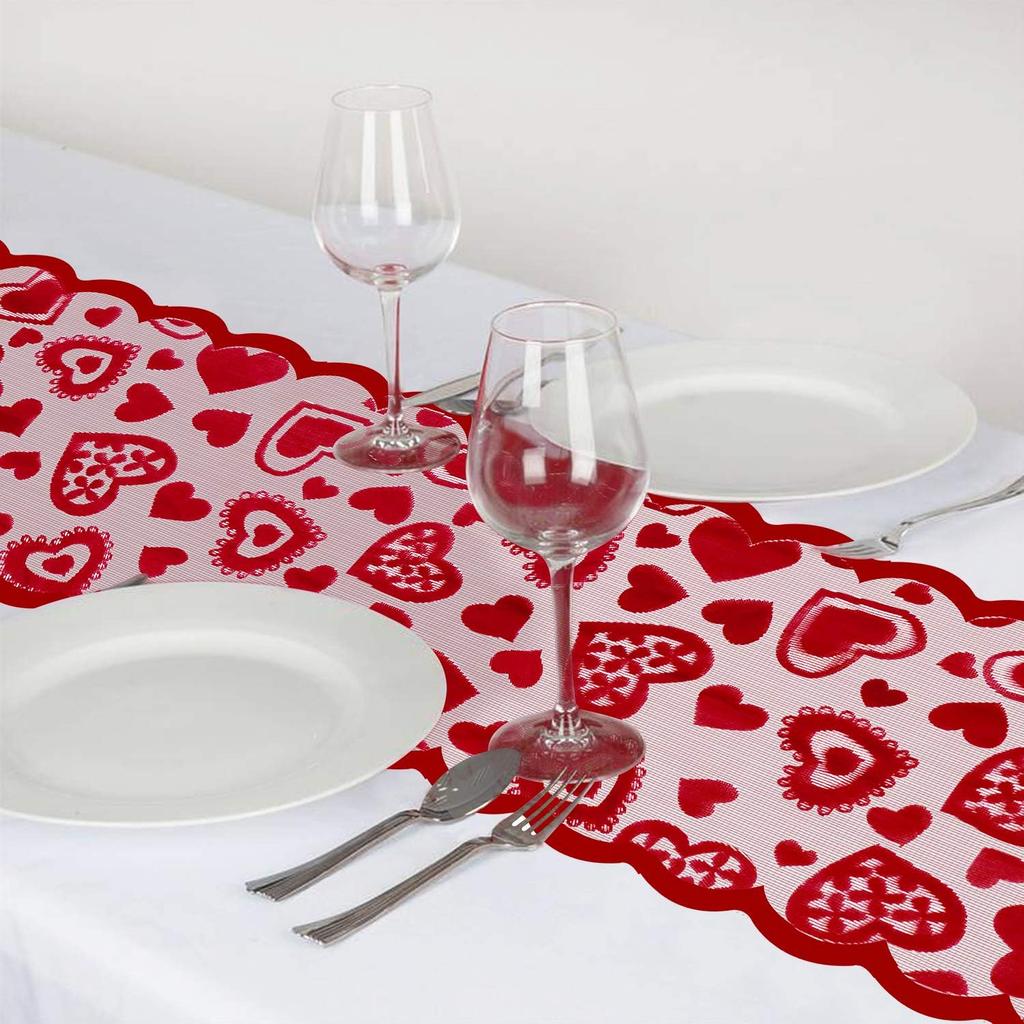 Mosoan Valentines Day Decor Table Runner - 13 x 72 Inch Red Lace Table Runner for Wedding Party, Valentines Decorations - Valentines Day Decor Home