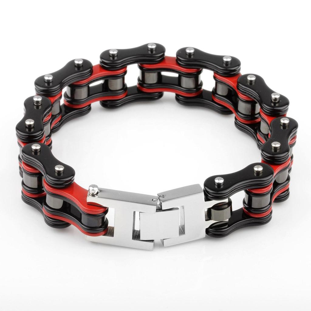 Men's Red & Black Stainless Steel Motorcycle Bracelet - European & American Style