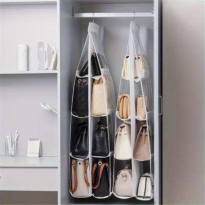 Space-Saving Multi-Layer Hanging Bag Organizer Durable Non-Woven, Clear Plastic Pockets for Handbags, Wallets & Accessories, Ideal for Closet Storage