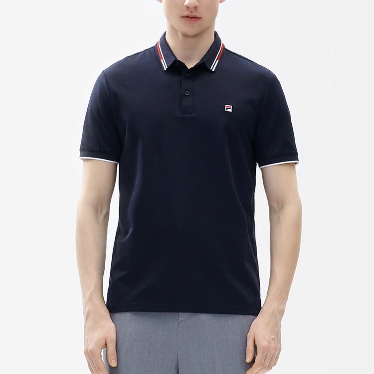 Fila SS22 Solid Color Casual Breathable Knitted Short Sleeve Polo Shirt Men Polo Shirts Legendary-Blue F11M221101FNV