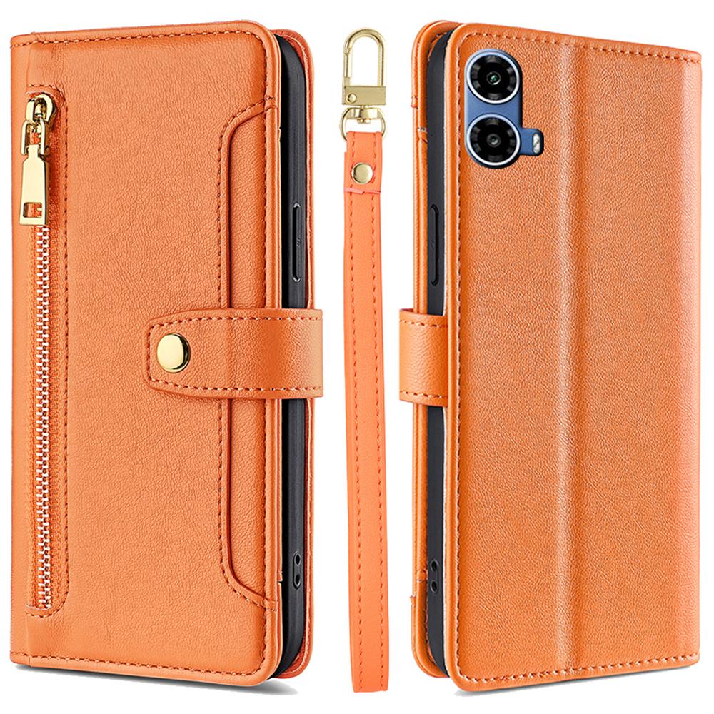 For Motorola Moto G45 5G/G34 5G Leather Case with Shoulder Strap Zipper Wallet Phone Cover