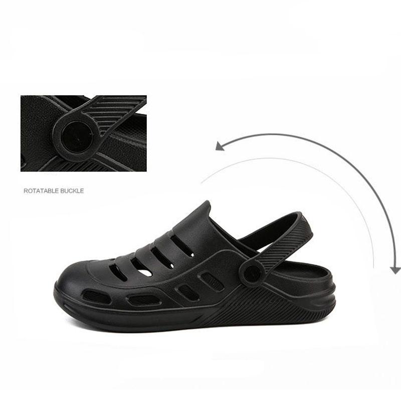 WTEMPO Summer Men's Sandals Hollow Flat Heel Adjustable Buckle Soft Thick Sole Non-slip Wear-resistant Quick Dry Wading Leisure Trend Beach Slippers