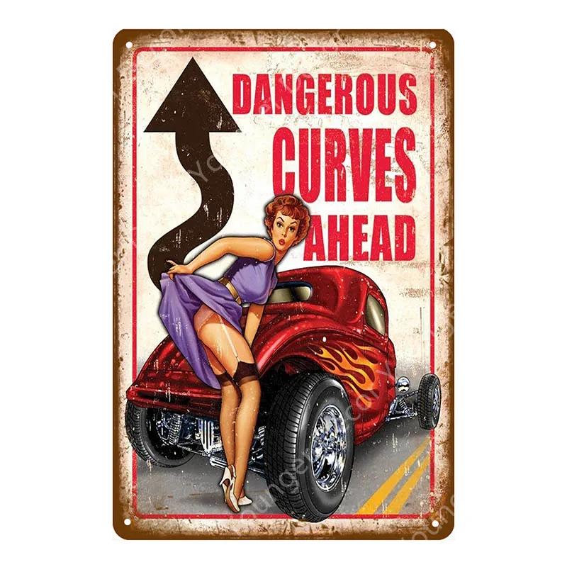 Vintage Retro Sexy Dame Pin Up Girl Malerei Blechschilder Metall Poster Wandaufkleber Bar Kaffeehaus Club Heimdekoration YI-076