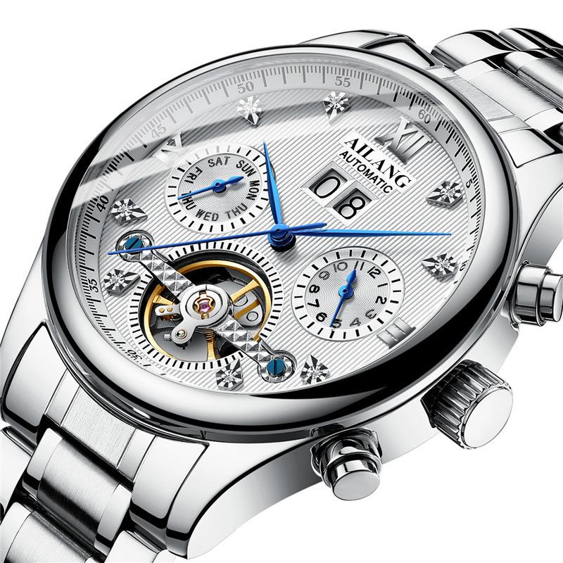 Ai Lang Hollow Tourbillon Watch Men'S Fully Automatic Mechanical Men'S Watch Multifunctional Stainless Steel Waterproof Waterproof Watch Men'S