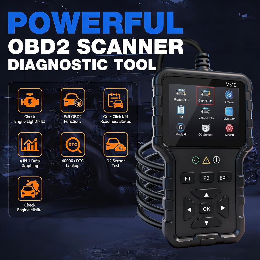 V510 Obd2 Scanner Diagnostic Tool | Battery Tester, Engine Fault Code Reader, Real-Time Data, Dtc Search, Frozen Frame, Scan Tool for All Obdii