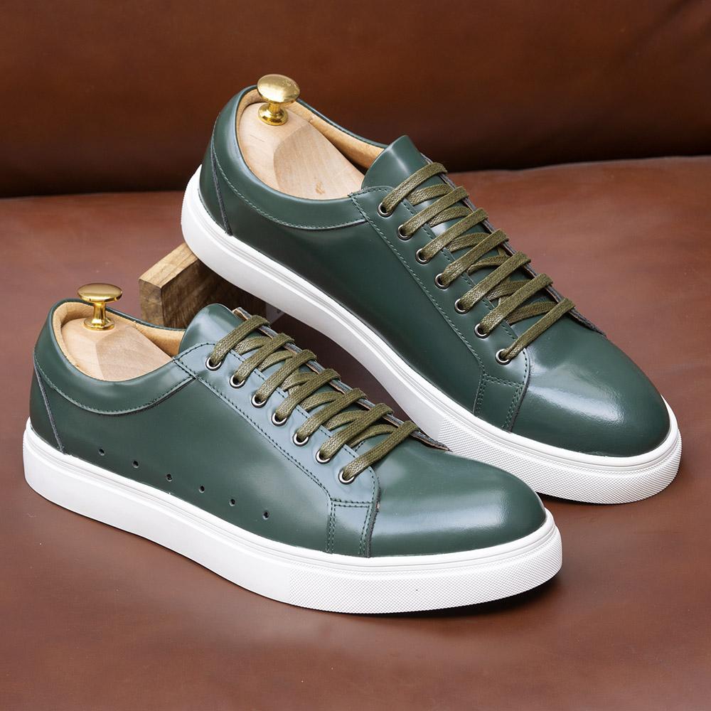 

Men s Casual Shoes Patent Leather Lace-Up Derby Sneakers Green/Black Breathable Comfortable Spring Autumn New US 12
