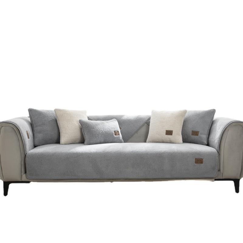 Winter Lambskin Sofa Cushion Thickened Fleece Cushion Non-Slip Leather Sofa Cover High-End Nordic Simple Winter