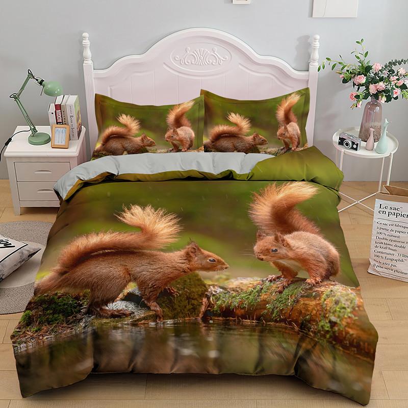 Comforter 3D Squirrel Funny Animal 2/3Pcs Bedding Set Black Unique Soft With Pillow Shames King Queen Size For Kids Teens Boys