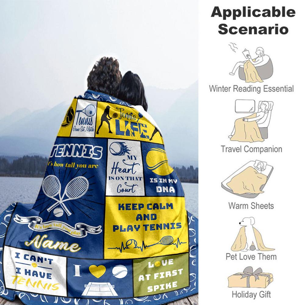 Tennis5 Personalized Text Blanket Throw Customizable Blanket Soft Warm Cozy Great for Seaside Nap Office Chair Living Room for All Occasions