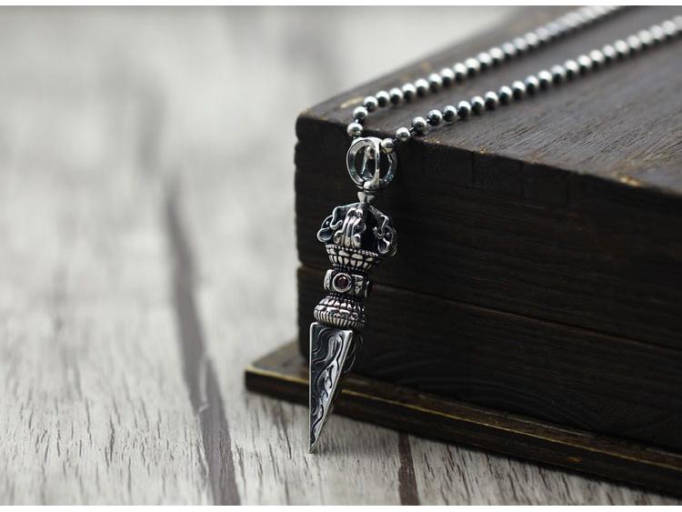 Tibetan Style 925 Sterling Silver Vajra Amulet Necklace