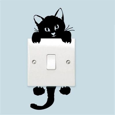 Pegatinas de Pared para Interruptor de Luz de Gato Negro Encantador para Decoración Casera DIY, Calcomanías de Pared de Animales de Dibujos Animados, Arte Mural de PVC