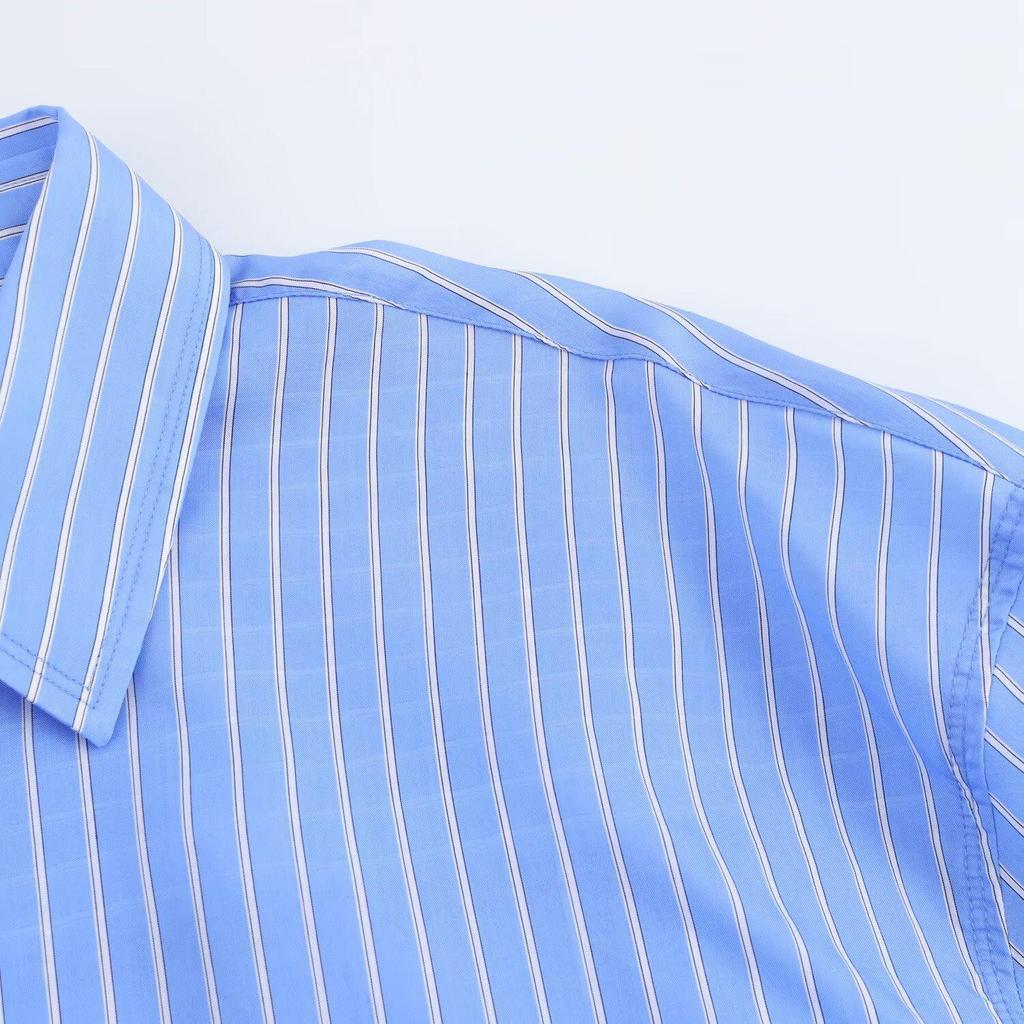 2025 Spring Women's Versatile Striped Cotton Lapel Shirt