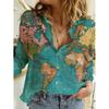 Women'S Map Print Shirt V-Neck Loose Short-Sleeved T-Shirt