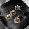 Luxury Colored Treasure Set, Inlaid With Ascher Yellow Diamonds, Topa Blue, Argyle Pink Ring, Stud Earrings, Pendant For Women