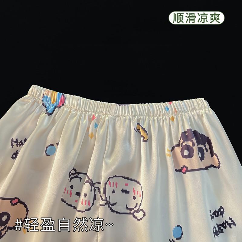 2026 Kids Pajama Set Ice Silk Short Sleeve Long Pants Cartoon Print Sleepwear Girls Boys 8 Years