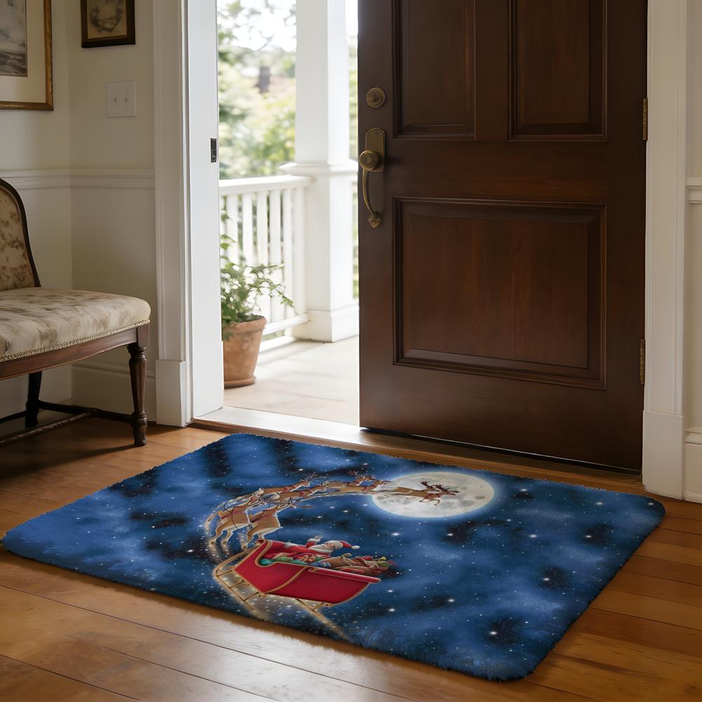 Santa Claus Floor Mat Soft Flannel Absorbent Mat Non-Slip Rug Home Bedroom Bathroom