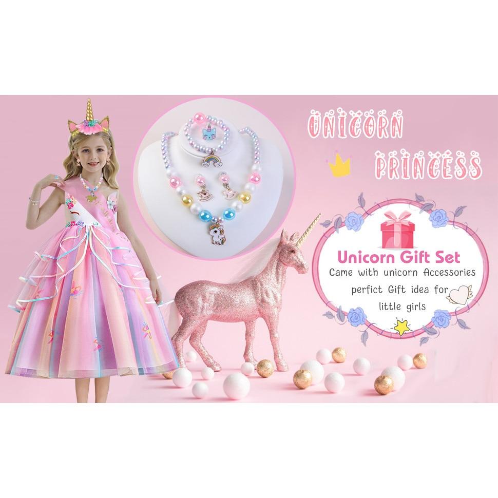Kids Unicorn Dress with Headband, Jewelry & Accessories, Multicolor, 120 Cm, Ages 4-5