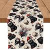 Gothic Christmas Table Runner with Vintage Black Cat Skull and Snowflakes for Seasonal Kitchen Decor Outdoor Parties and Indoor