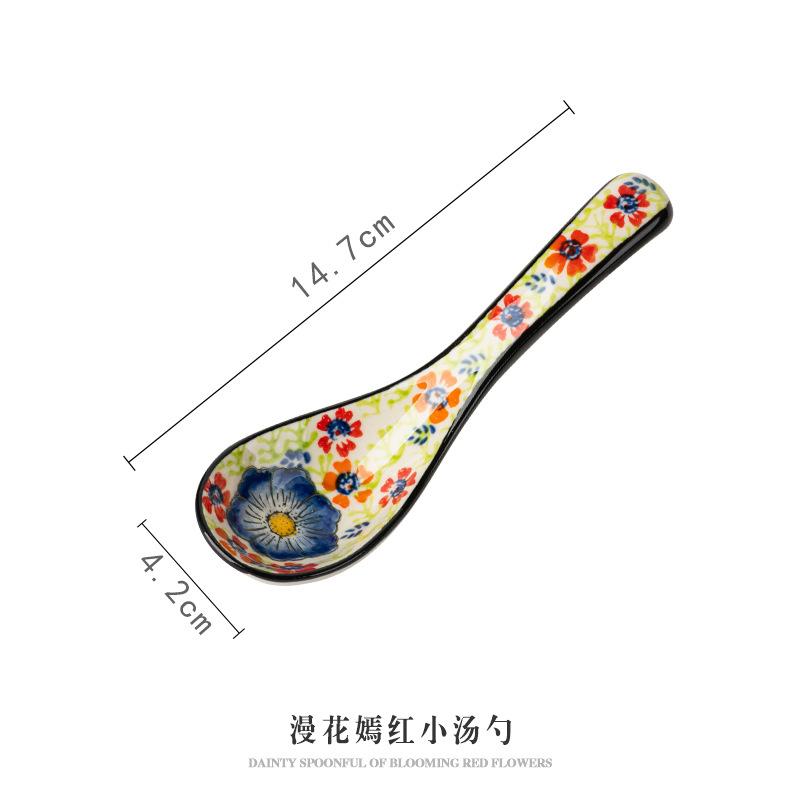 Japanische Keramik-Suppenlöffel Haushaltsgeschirr Blumenmuster Design Keramik Küche Suppen-Reislöffel Esslöffel Zubehör