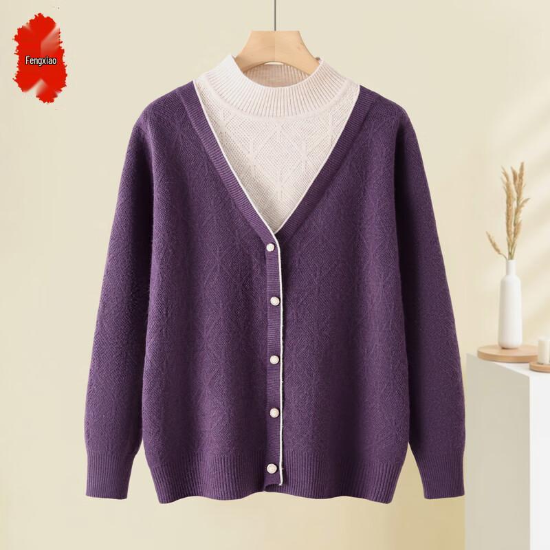

Mid-Aged Women s Half-High Collar Knit Sweater 2XL