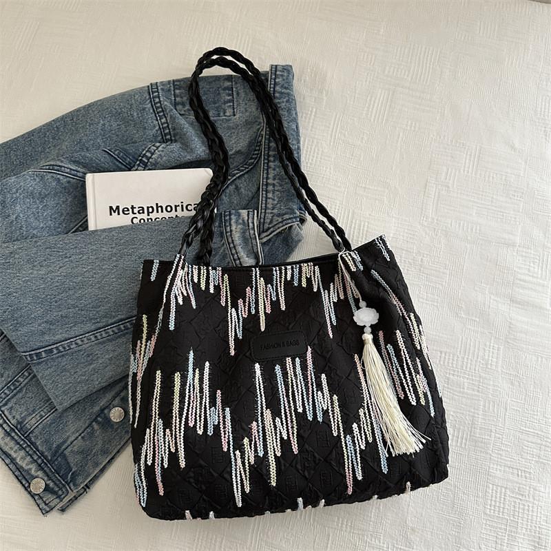 Стильная и яркая холщовая сумка-тоут для повседневного использования с вместительным дизайном чёрный