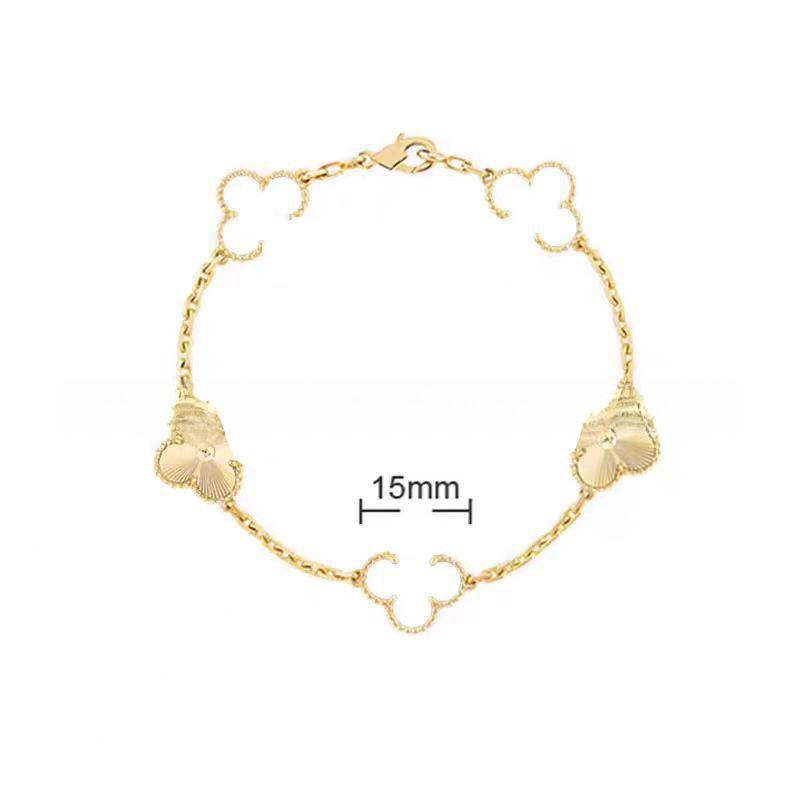 15MMHigh-quality Four-leaf Clover Five-flower Bracelet for Women 18k Natural White Mother-of-pearl and Red Chalcedony Bracelet