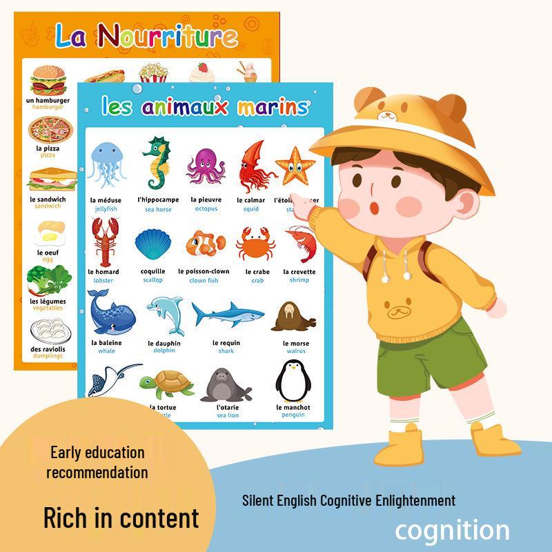 Early Education Posters: Animals, Food, Fruits, Vehicles & French Learning Cards for Kids