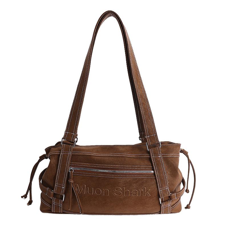 

Stylish Shoulder Bag for Women – Vintage-Inspired Tote with Zipper Pocket and Adjustable Straps коричневый