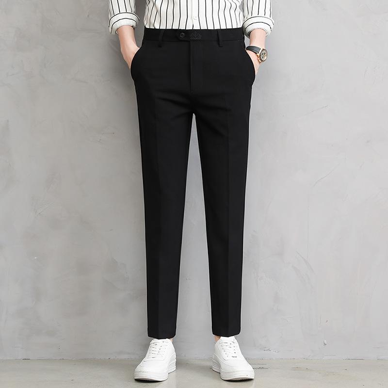 Spring and summer new men's casual pants slim-fitting small straight pants fashionable elastic trousers men