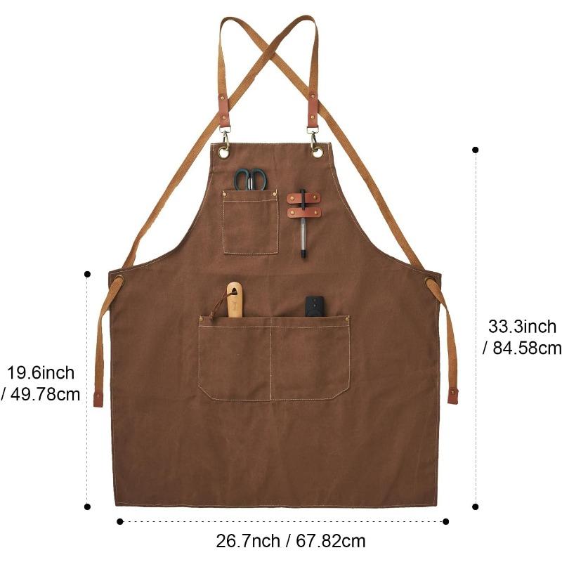 Canvas Work Aprons for Men Women, Cooking Aprons with Adjustable Strap and 3 Pockets, Apron for Server Kitchen Cooking Baking Artist Painting