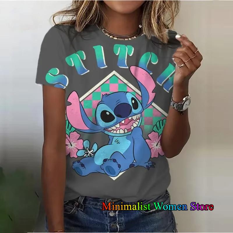 Summer New Disney Lilo Stitch 3D Printed T-shirts For Women Summer Short Sleeve O-neck Tees Casual Fashion Tops