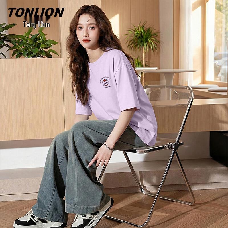 Женская футболка TonLion из чистого хлопка с мультяшным принтом L