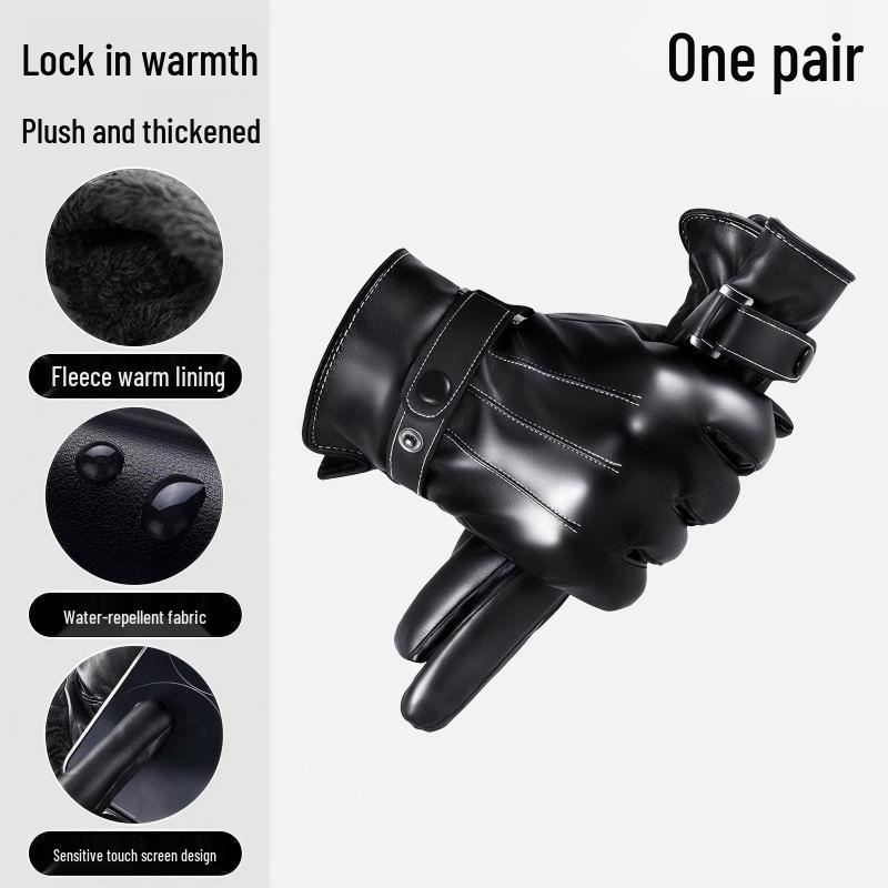 

Men s Winter Leather Riding Gloves: Fleece-Lined, Waterproof, Windproof, Touchscreen-Compatible, Warm & Thickened for Motorcycle Use