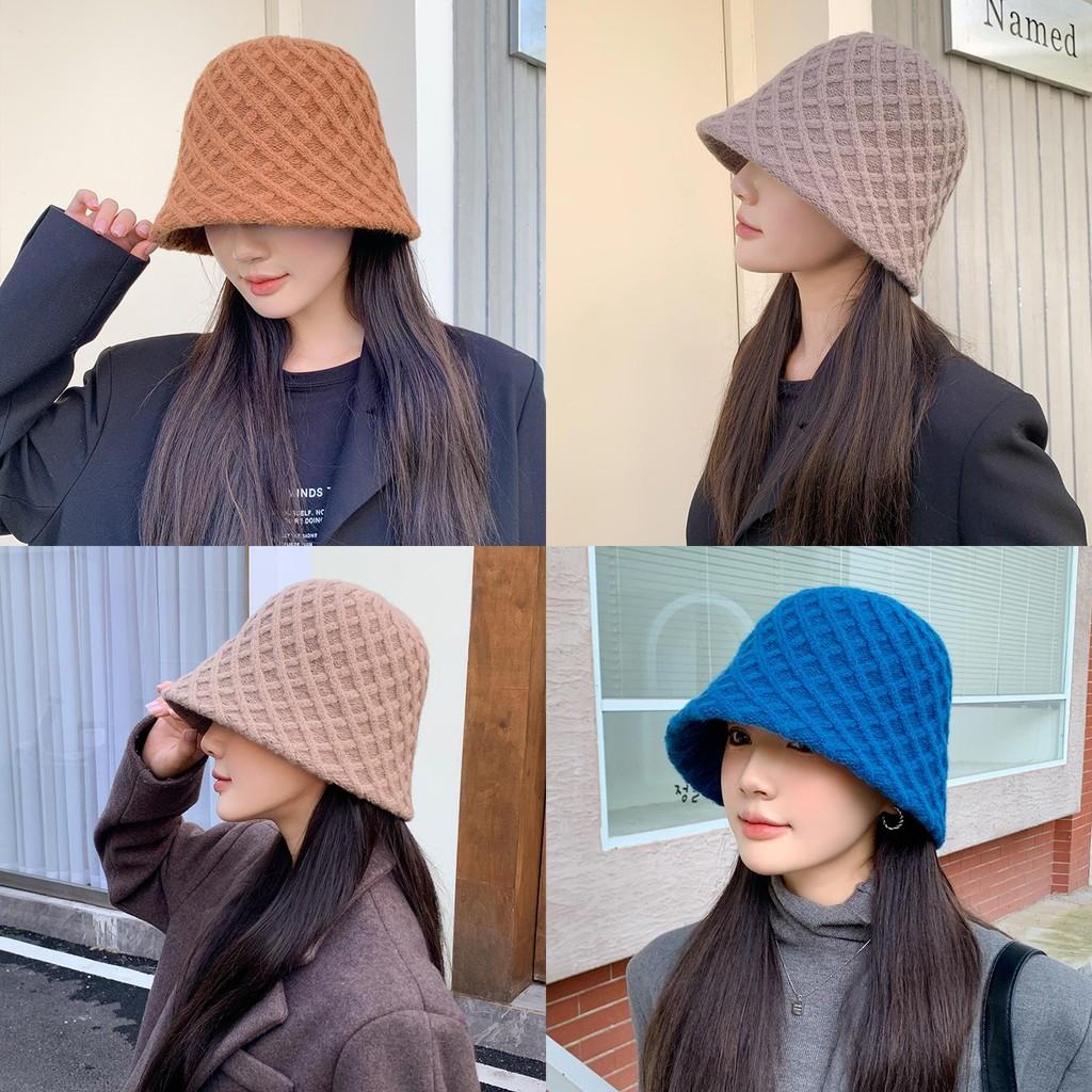 Korean Style Square Pattern Knit Sun Hat With Warmth And Airflow For Casual Wear