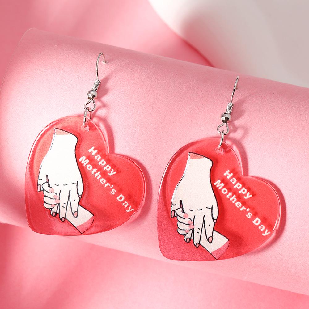 Mother s Day Heart Design Acrylic Letter Earrings