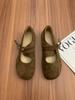 Retro Mori literary and artistic style frosted leather Mary Jane shoes one-word buckle with shallow mouth round head flat-bottomed ballet single shoes