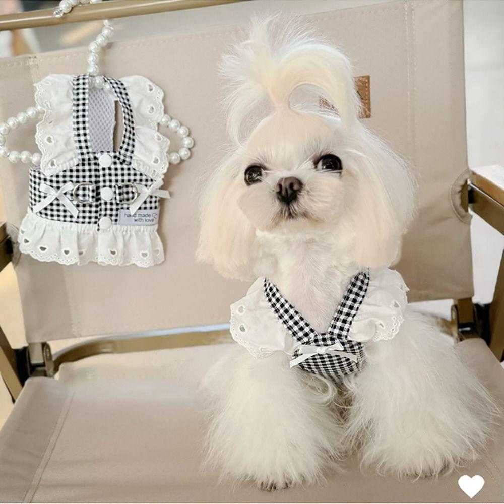 Cotton Pet Suspender Skirt Grid Breathable Cat Dog Princess Dresses Traction Buckle Pastoral Style Two Leg Dress Clothes Cat Dog