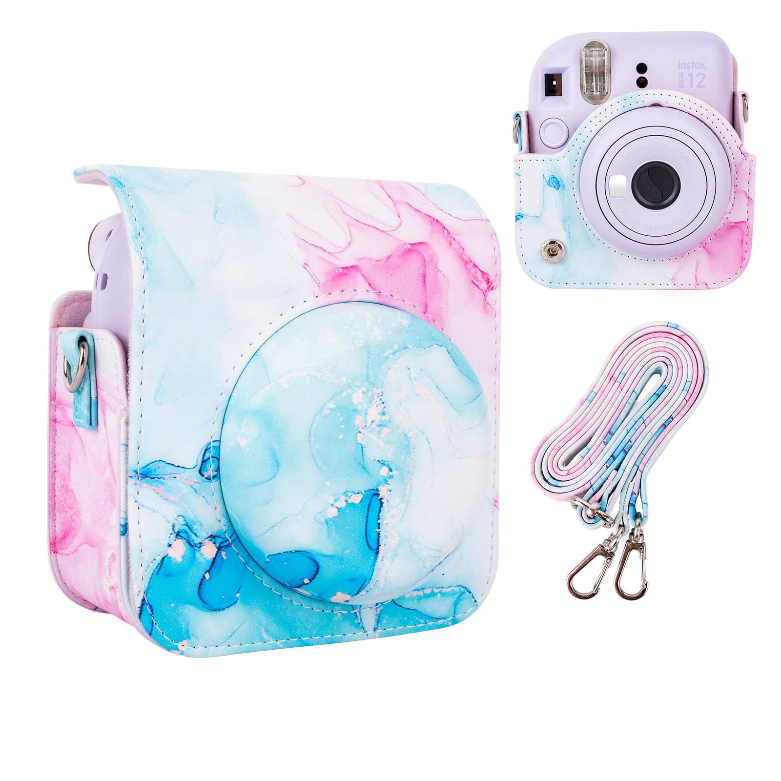 

HIYQIN [Artist Series] Чехол для Instax Mini 12, чехол для Fujifilm Instax Mini 12 Чехол для камеры Instax Mini 12 с плечевым ремнем из искусственной кожи - Artist MHBL