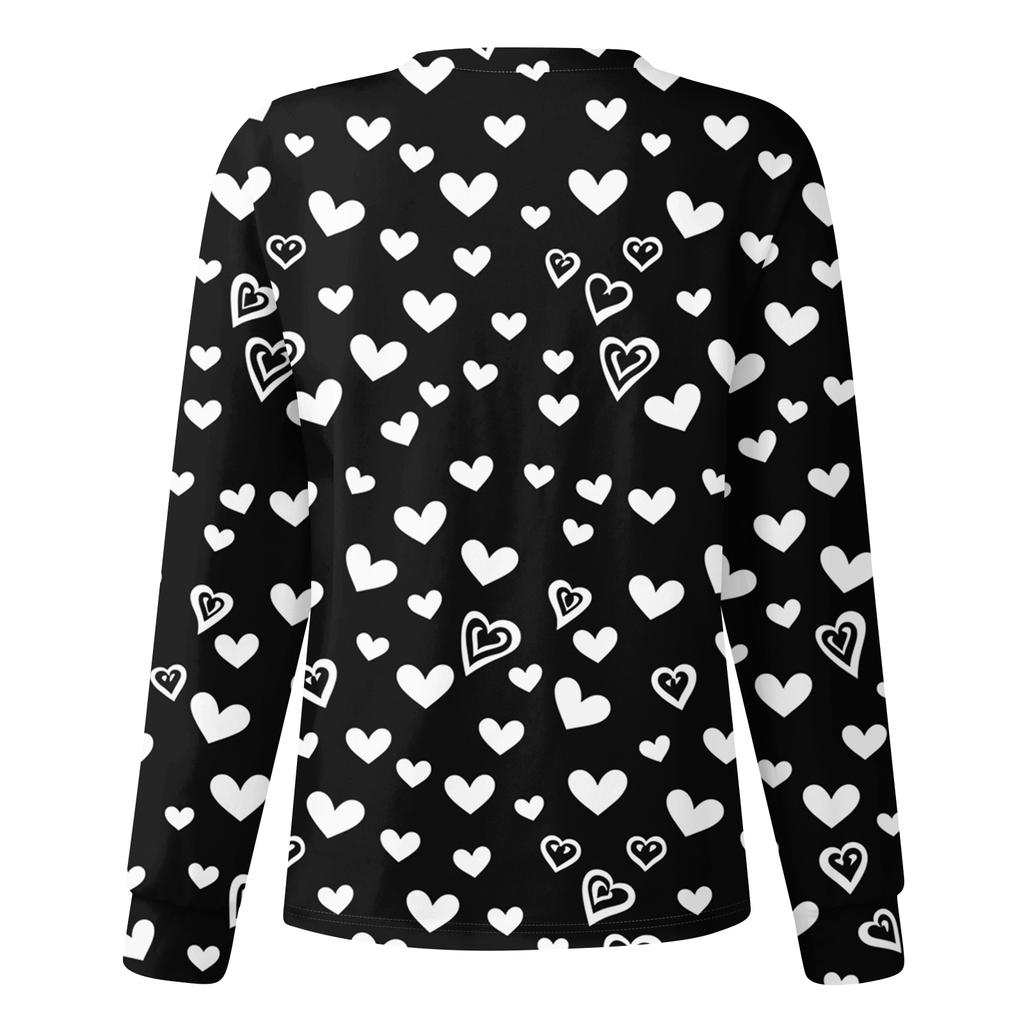 Women's Casual Fashion Long Sleeve Standing Collar Single Breasted Valentine's Day Print Workwear Jacket Tops